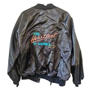 Vintage Chevy The Heartbeat of America XL Satin Jacket Black Made In USA
